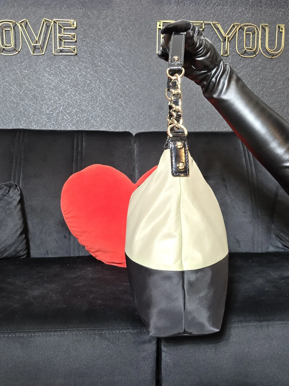 Kate Spade New York Women Hobo Shoulder Bag Nylon 2 Tone Color Black Tan EUC